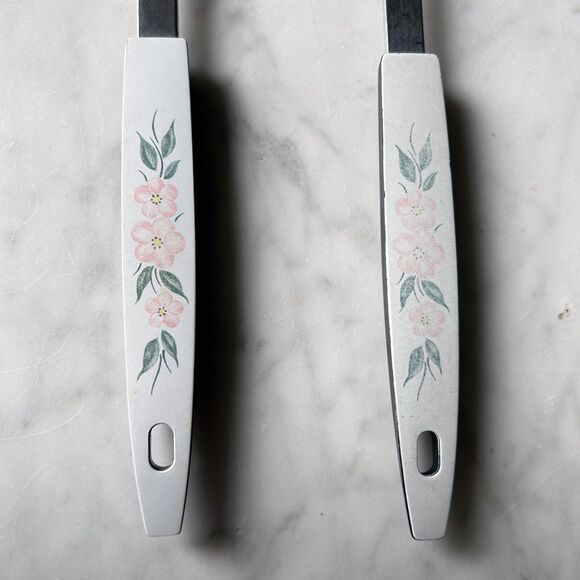 Mid Century Peach Blossom Kitchen Utensils Carving & Salad Forks Stainless Steel - Picture 3 of 7